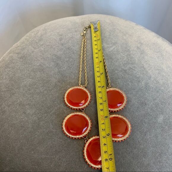 Banana Republic orange red round rhinestone acrylic statement necklace - Picture 11 of 12
